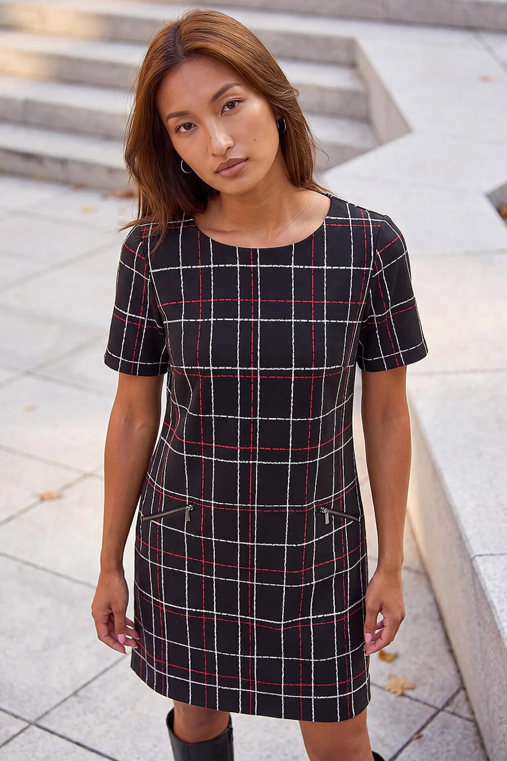 Roman Black Check Shift Dress - 14 Image 2