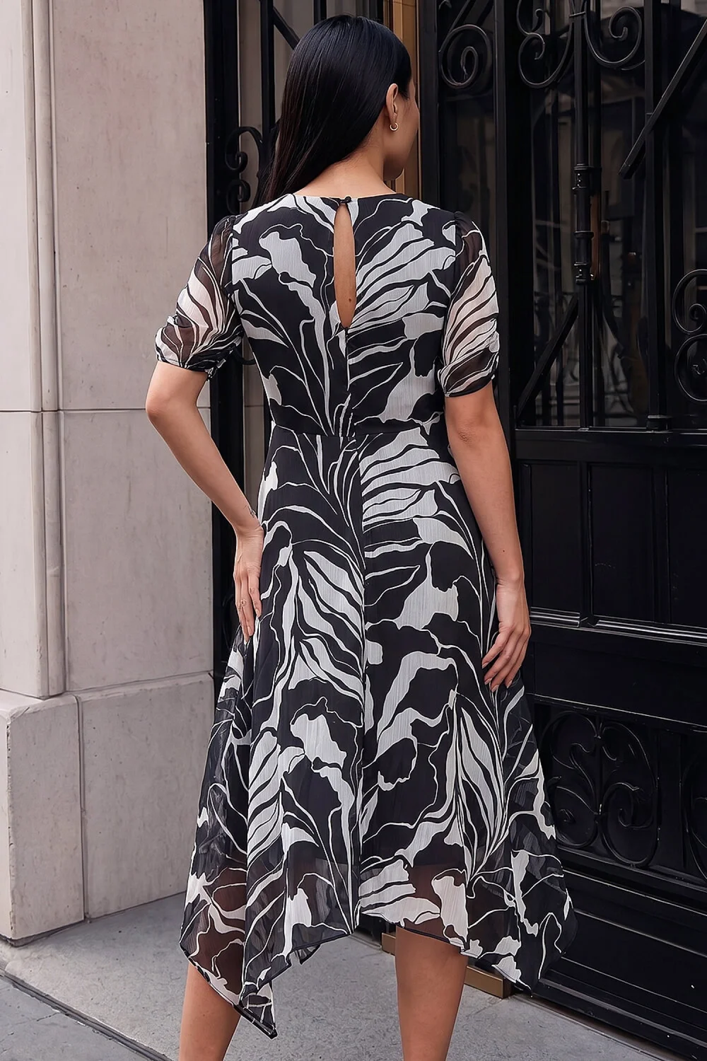 Roman Black Abstract Hanky Hem Dress - 16 Image 3