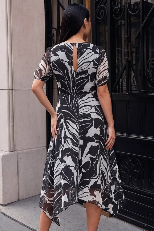 Roman Black Abstract Hanky Hem Dress - 16 Image 3