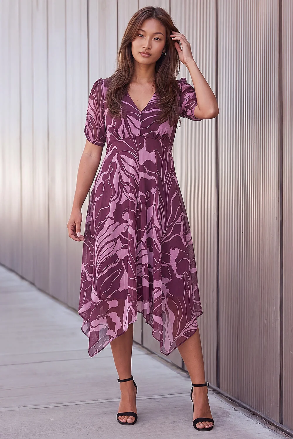 Roman Plum Abstract Hanky Hem Dress - 14 Image 2