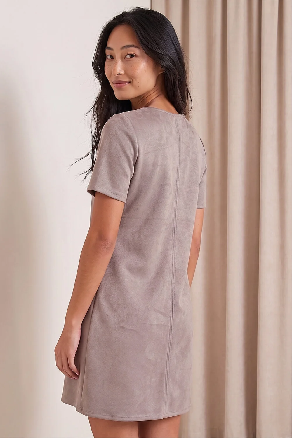 Roman Taupe Petite Faux Suede Dress - 10 Image 3