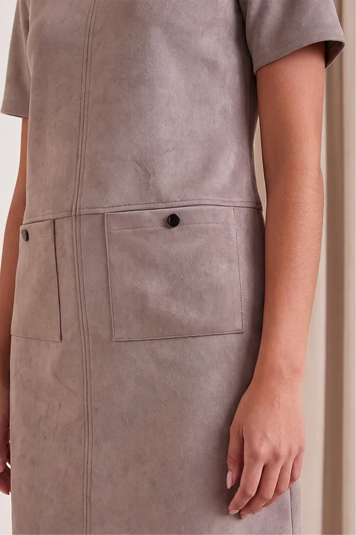 Roman Taupe Petite Faux Suede Dress - 10 Image 4