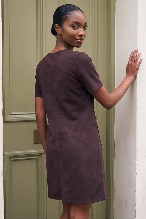 Roman Dark Brown Petite Faux Suede Dress - 8 Image 3