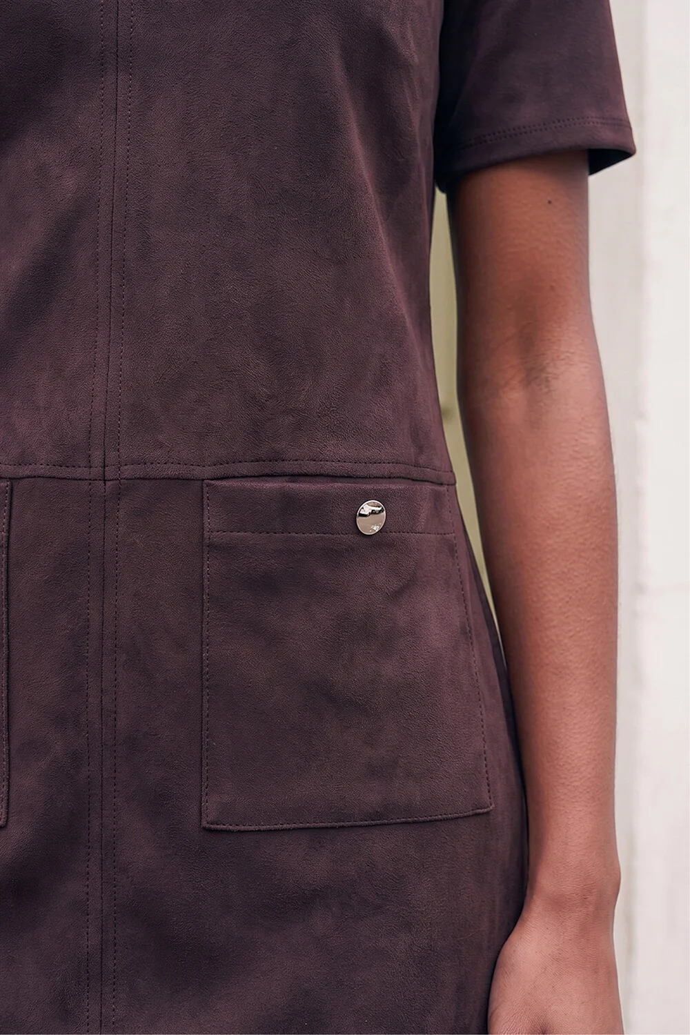 Roman Dark Brown Petite Faux Suede Dress - 8 Image 4