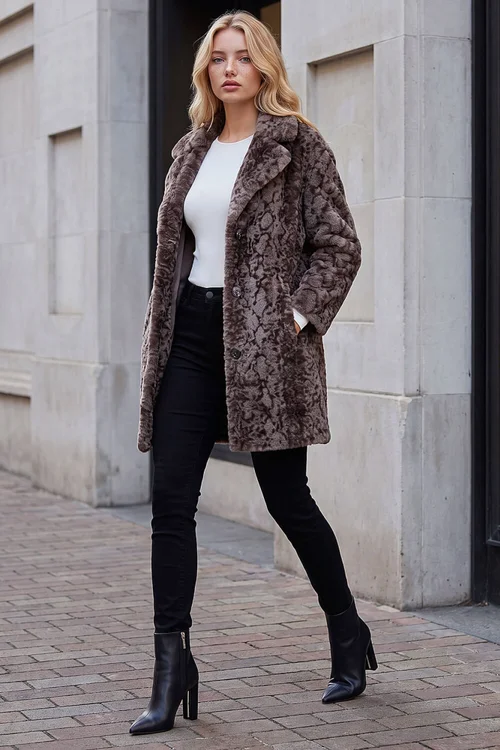 Roman Taupe Petite Animal Faux Fur Coat - 18 Image 3