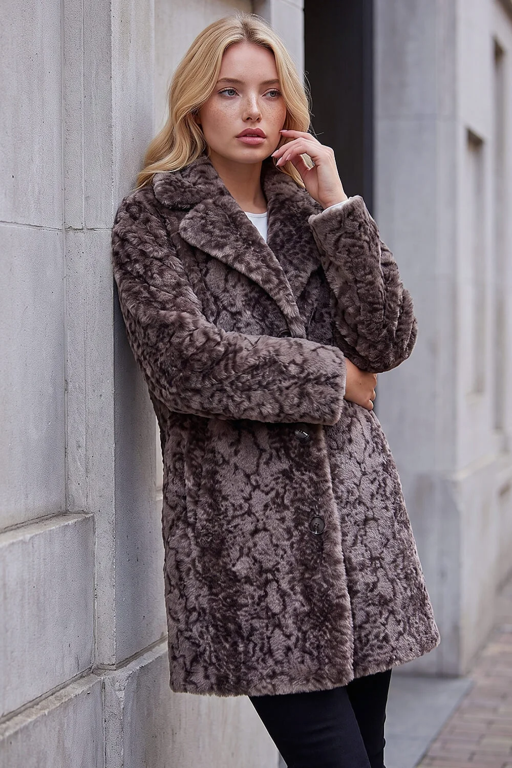 Roman Taupe Petite Animal Faux Fur Coat - 18 Image 1
