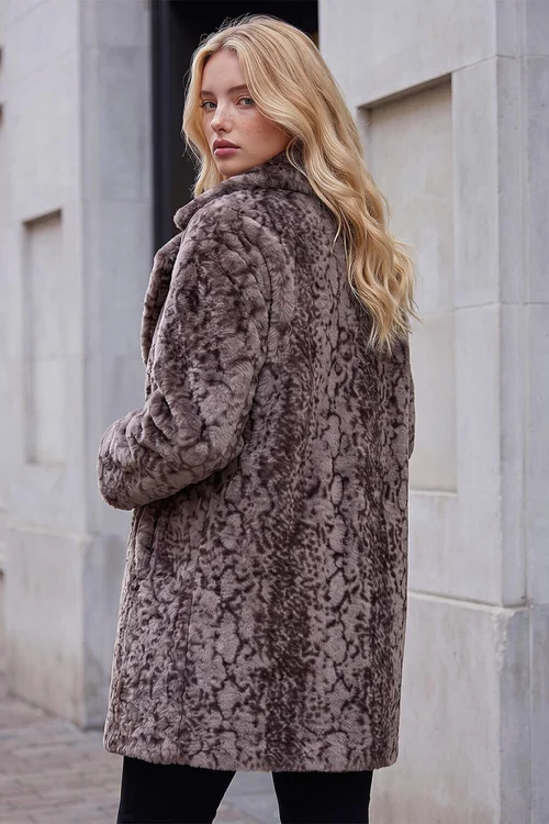 Roman Taupe Petite Animal Faux Fur Coat - 18 Image 2