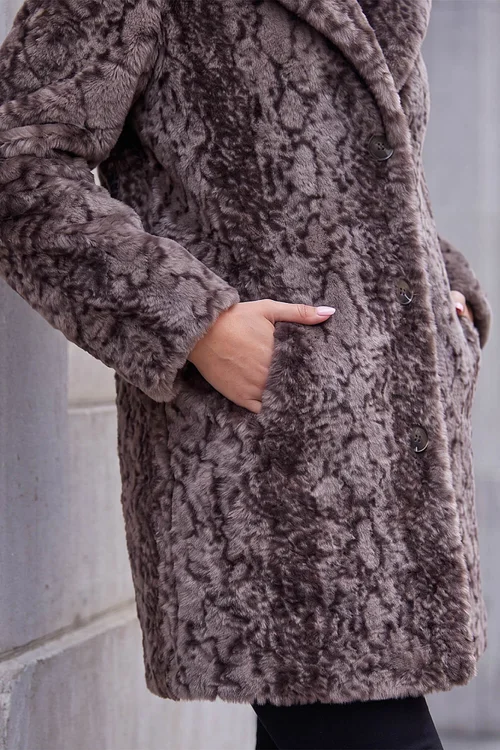 Roman Taupe Petite Animal Faux Fur Coat - 18 Image 4