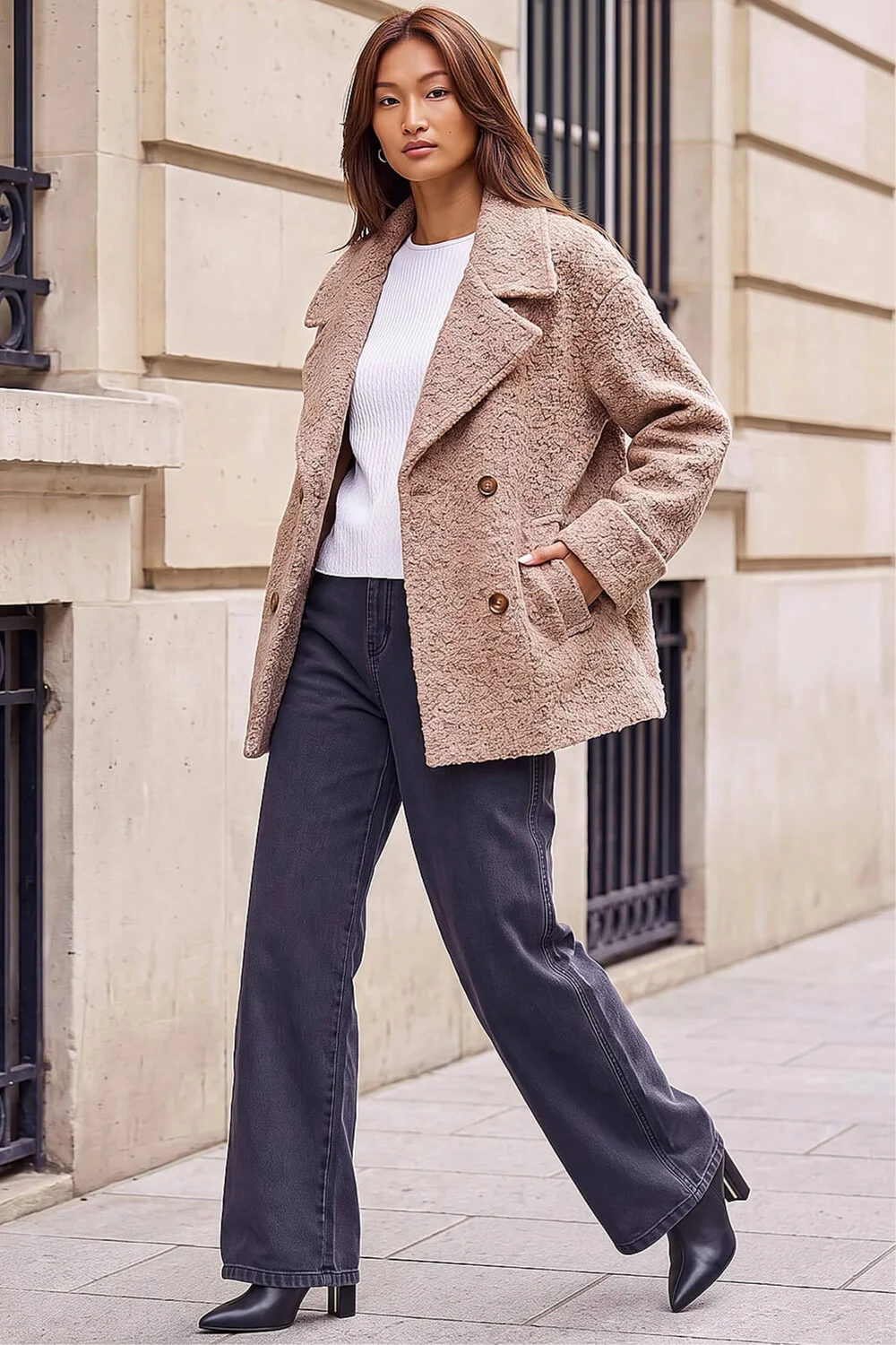 Roman Natural Textured Double Breasted Coat - 16 Image 2