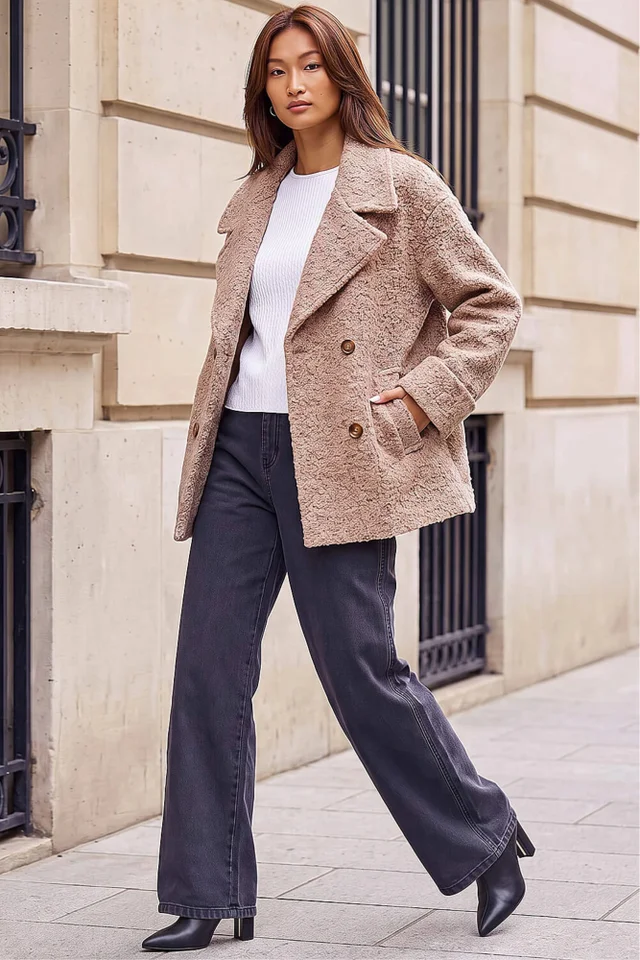 Roman Natural Textured Double Breasted Coat