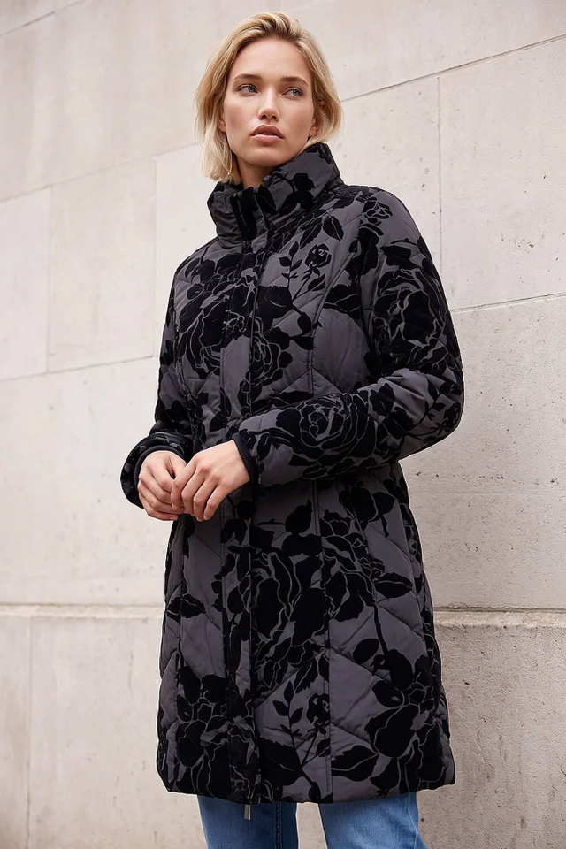 Roman Black Rose Flocked Coat