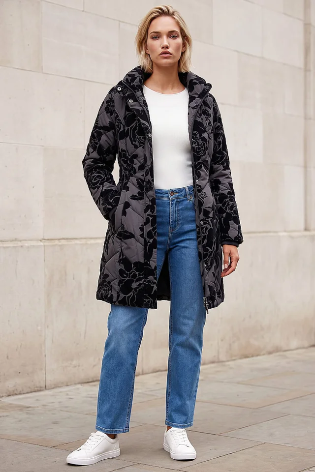 Roman Black Rose Flocked Coat