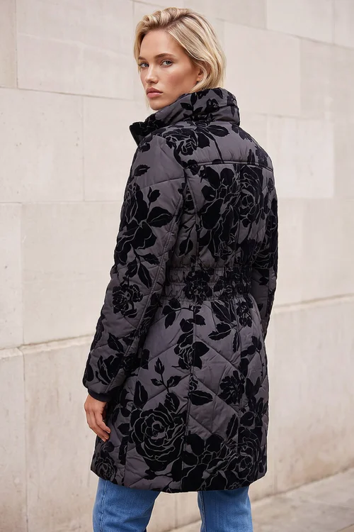 Roman Black Rose Flocked Coat - 20 Image 3