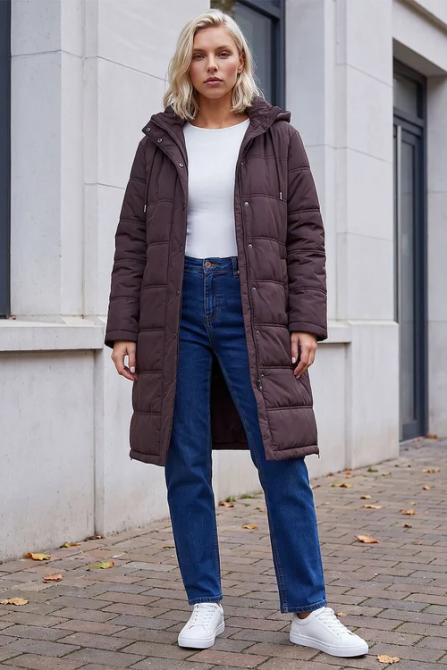 Roman Chocolate Petite Oversized Puffer Coat - 8 Image 3