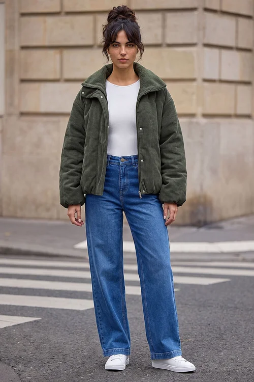 Dusk Khaki Corduroy Puffer Coat - 14 Image 3