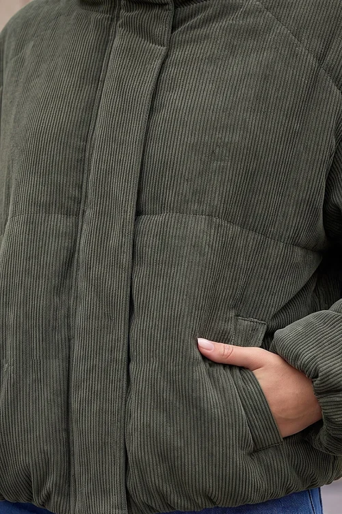 Dusk Khaki Corduroy Puffer Coat - 14 Image 4