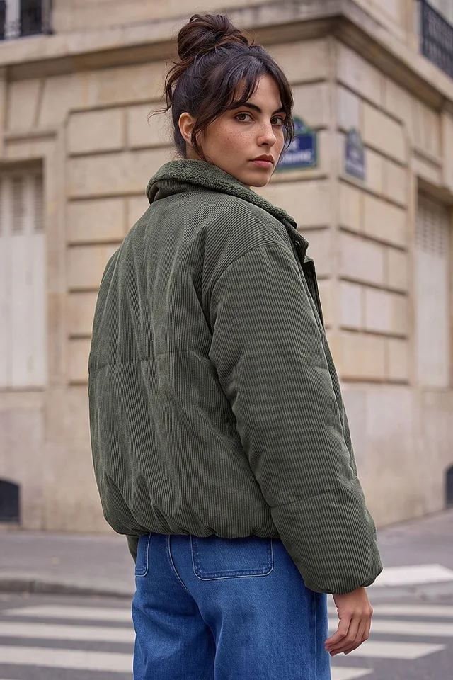 Dusk Khaki Corduroy Puffer Coat
