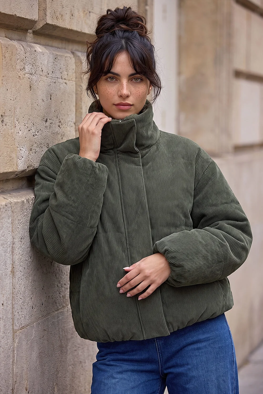 Dusk Khaki Corduroy Puffer Coat - 14 Image 1