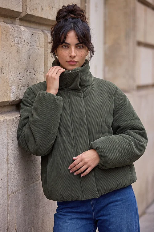 Dusk Khaki Corduroy Puffer Coat - 14 Image 1