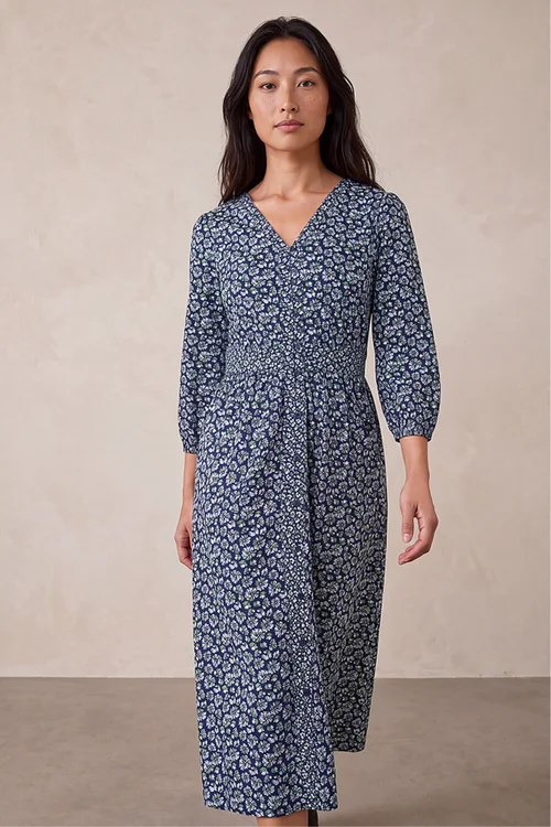 Roman Navy Petite Floral Print Midi Dress - 14 Image 2