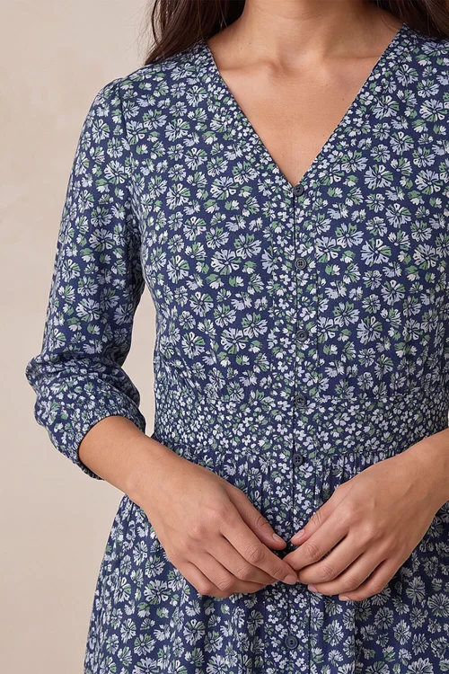 Roman Navy Petite Floral Print Midi Dress - 14 Image 4