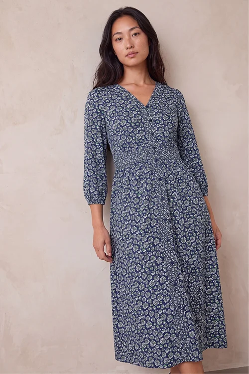 Roman Navy Petite Floral Print Midi Dress - 14 Image 1