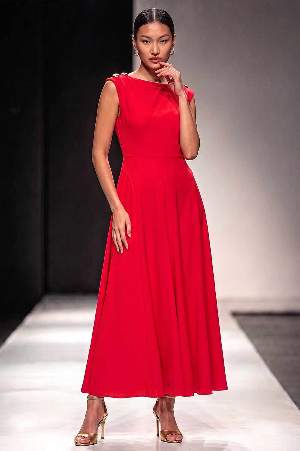 Roman Red Metal Work Crepe Midi Dress - 14 Image 2