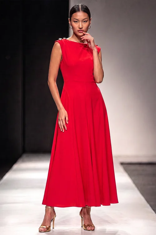 Roman Red Metal Work Crepe Midi Dress - 14 Image 2