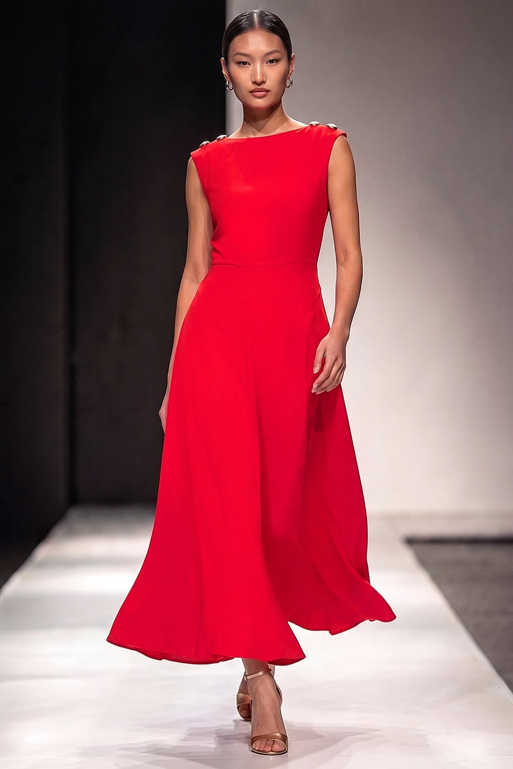 Roman Red Metal Work Crepe Midi Dress - 14 Image 1