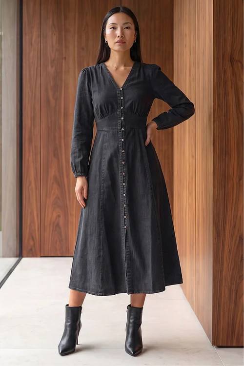 Roman Black Button Through Midi Dress - 18 Image 1