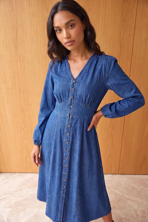 Roman Denim Button Through Midi Dress - 18 Image 2