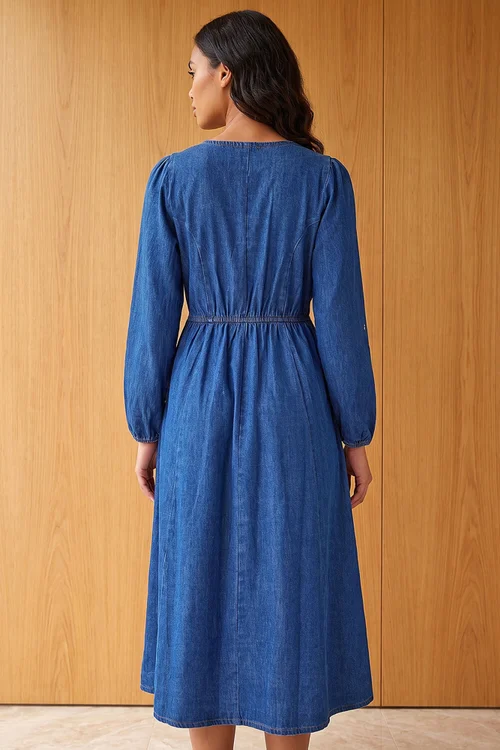 Roman Denim Button Through Midi Dress - 18 Image 3