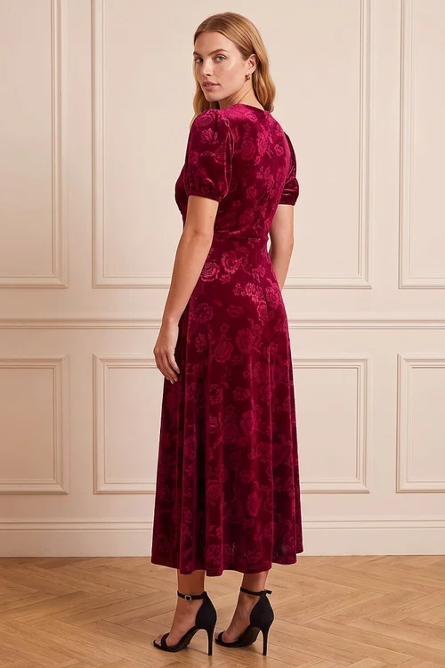 Roman Wine Embossed Velvet Midi Dress - 10 Image 3