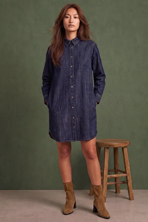 Roman Denim Button Through Shirt Dress - 10 Image 3