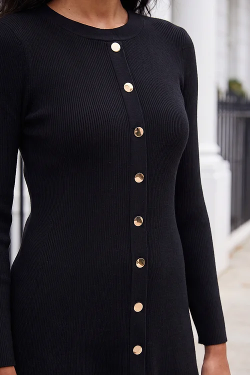 Roman Black Knitted Button Dress - 16 Image 4