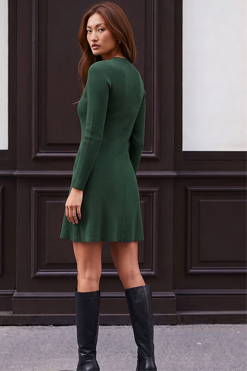 Roman Dark Green Knitted Button Dress - 14 Image 4
