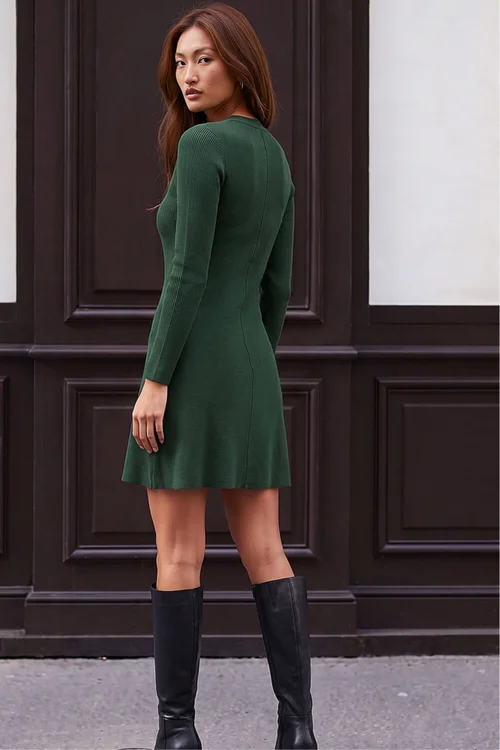 Roman Dark Green Knitted Button Dress - 14 Image 4
