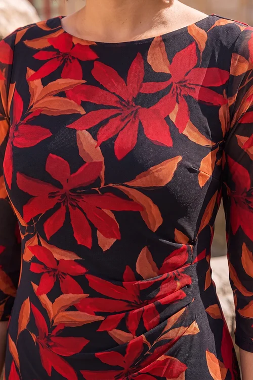 Roman Red Floral Print Stretch Mesh Dress - 16 Image 4
