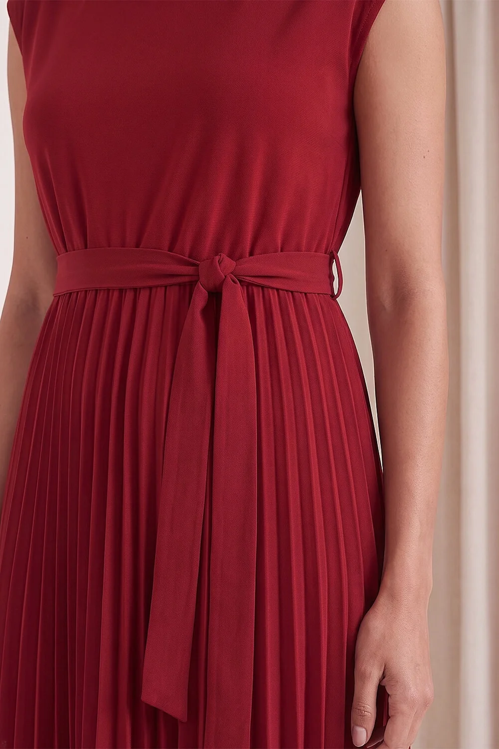 Roman Wine Pleated Tie Waist Dress - 16 Image 4