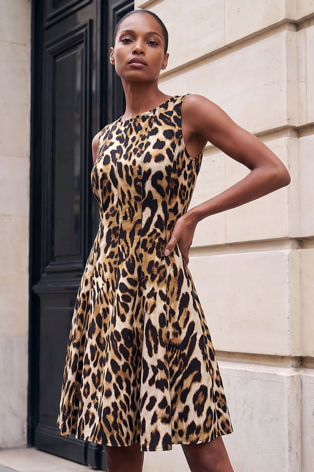 Roman Camel Animal Print Panelled Dress - 16 Image 1
