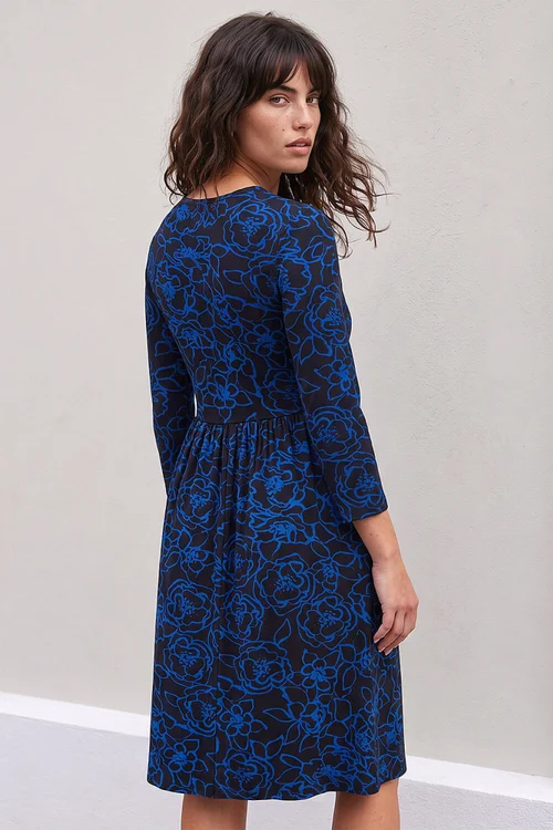 Roman Blue Floral Side Ruched Dress - 16 Image 3