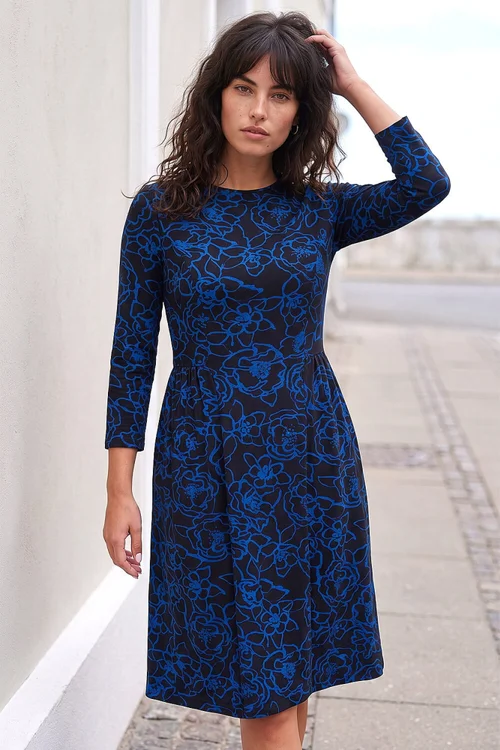 Roman Blue Floral Side Ruched Dress - 16 Image 1
