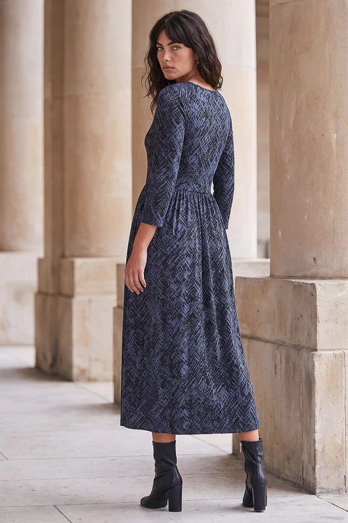 Roman Grey Abstract Print Stretch Midi Dress - 12 Image 3