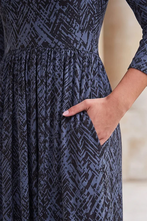 Roman Grey Abstract Print Stretch Midi Dress - 12 Image 4