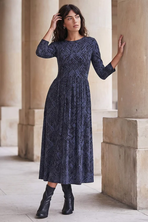 Roman Grey Abstract Print Stretch Midi Dress - 12 Image 2