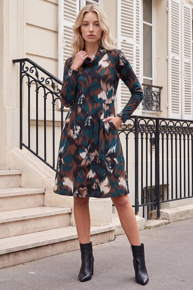 Roman Green Petite Stretch Button Dress