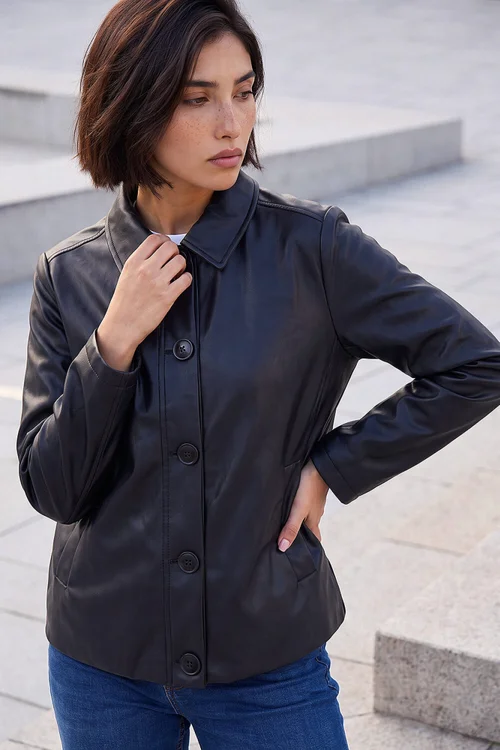 Roman Black Petite Faux Leather Button Jacket - 12 Image 1