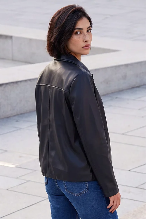 Roman Black Petite Faux Leather Button Jacket - 12 Image 3