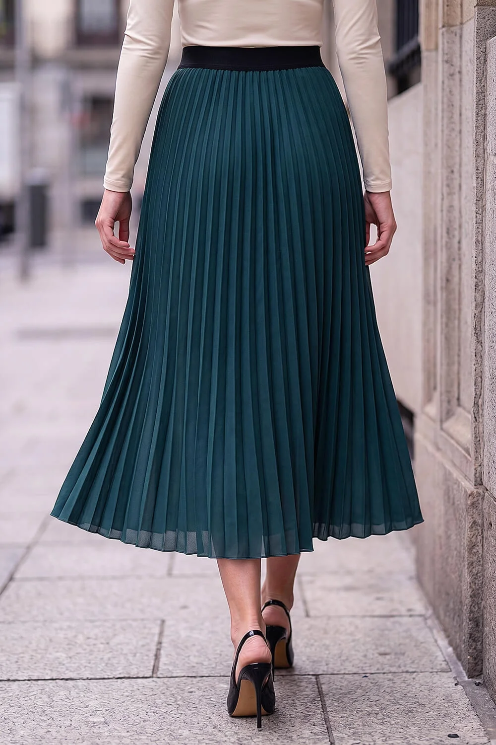 Roman Dark Green Pleated Midi Skirt - 10 Image 3