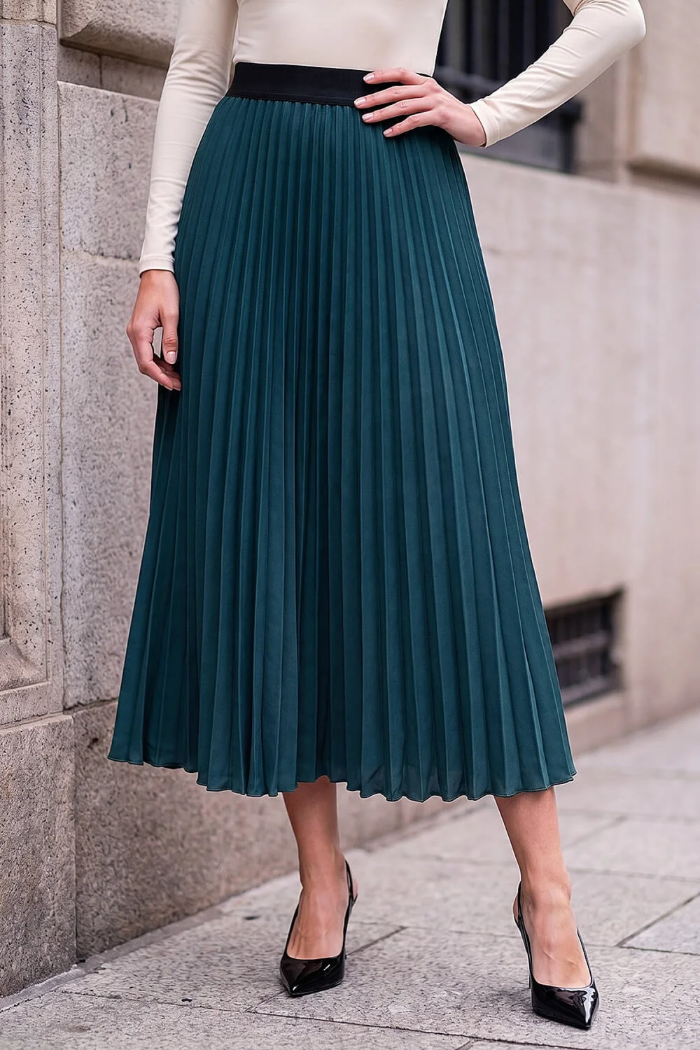 Roman Dark Green Pleated Midi Skirt - 10 Image 1